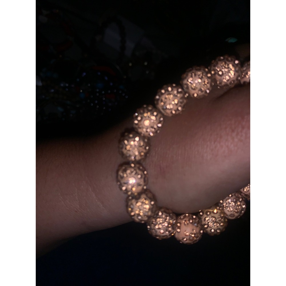 Rose Gold Tone Filigree Bead Stretch Bracelet Shimmer Textured Spherical Jewelry